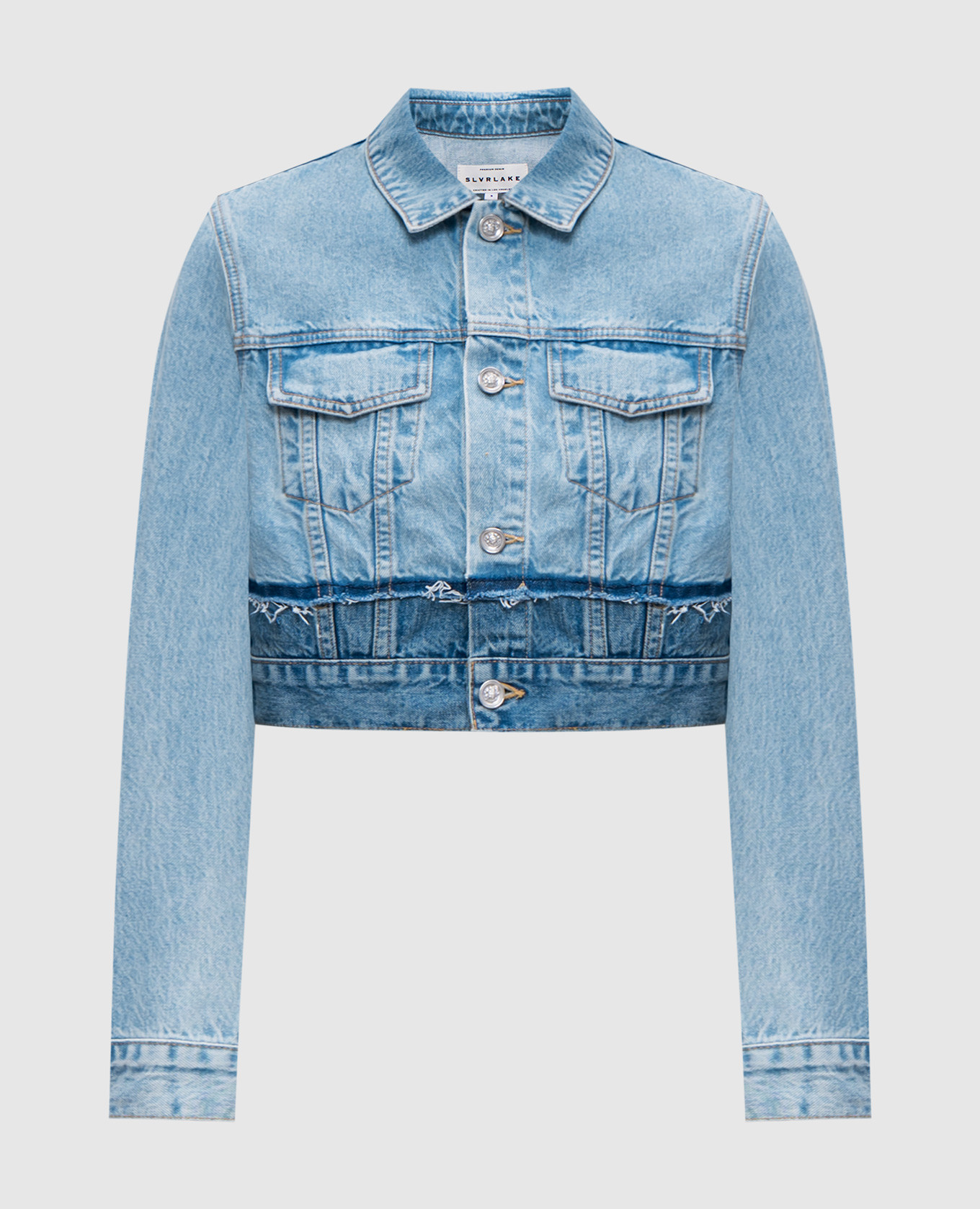 Re-Work Fitted Trucker Blue Denim Jacket with a layering effect SLVRLAKE