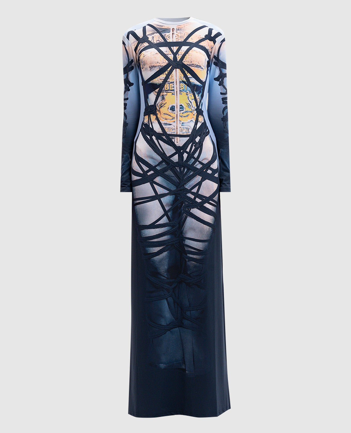 

Blue maxi dress with a print in the style of bondage Y Project, Light blue