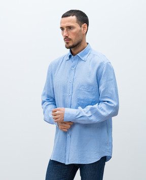 Stefano Ricci Blue linen shirt with monogram logo MC007707BX2922