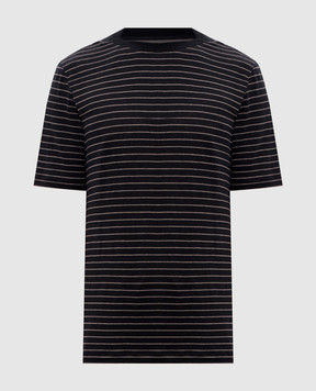 Brunello Cucinelli Black striped linen T-shirt MW8601346