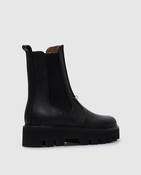 Babe Pay Pls Black leather Chelsea boots with a metal element 4131552807