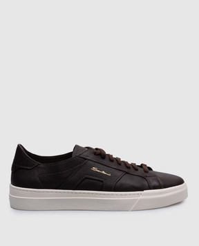 Santoni Brown leather sneakers with logo MBGT21967PNNTSIW