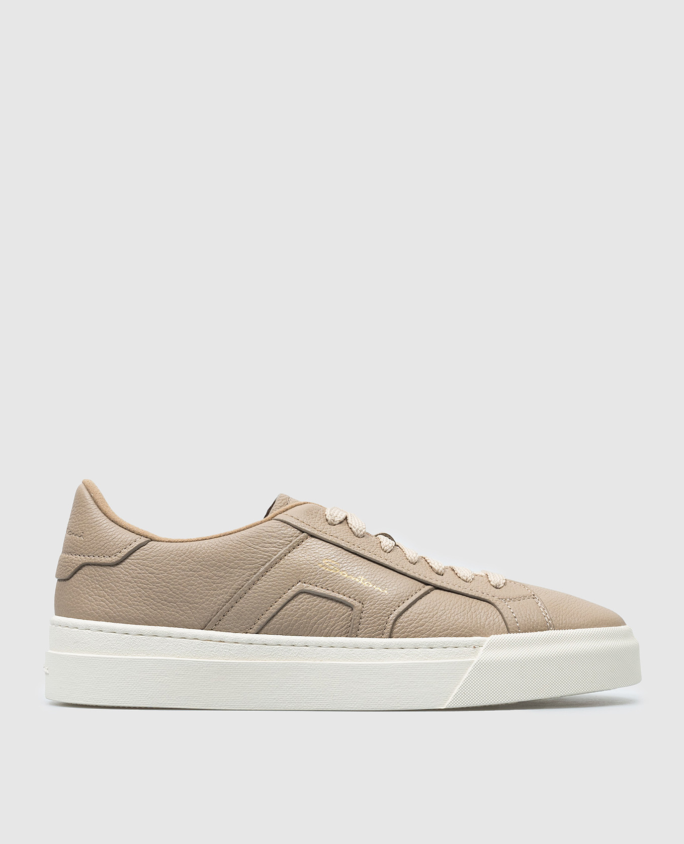 Beige leather double buckle sneakers with logo santoni