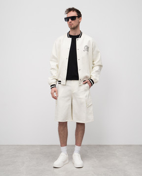 Off-White Beige linen shorts with logo OMCS003S25FAB002