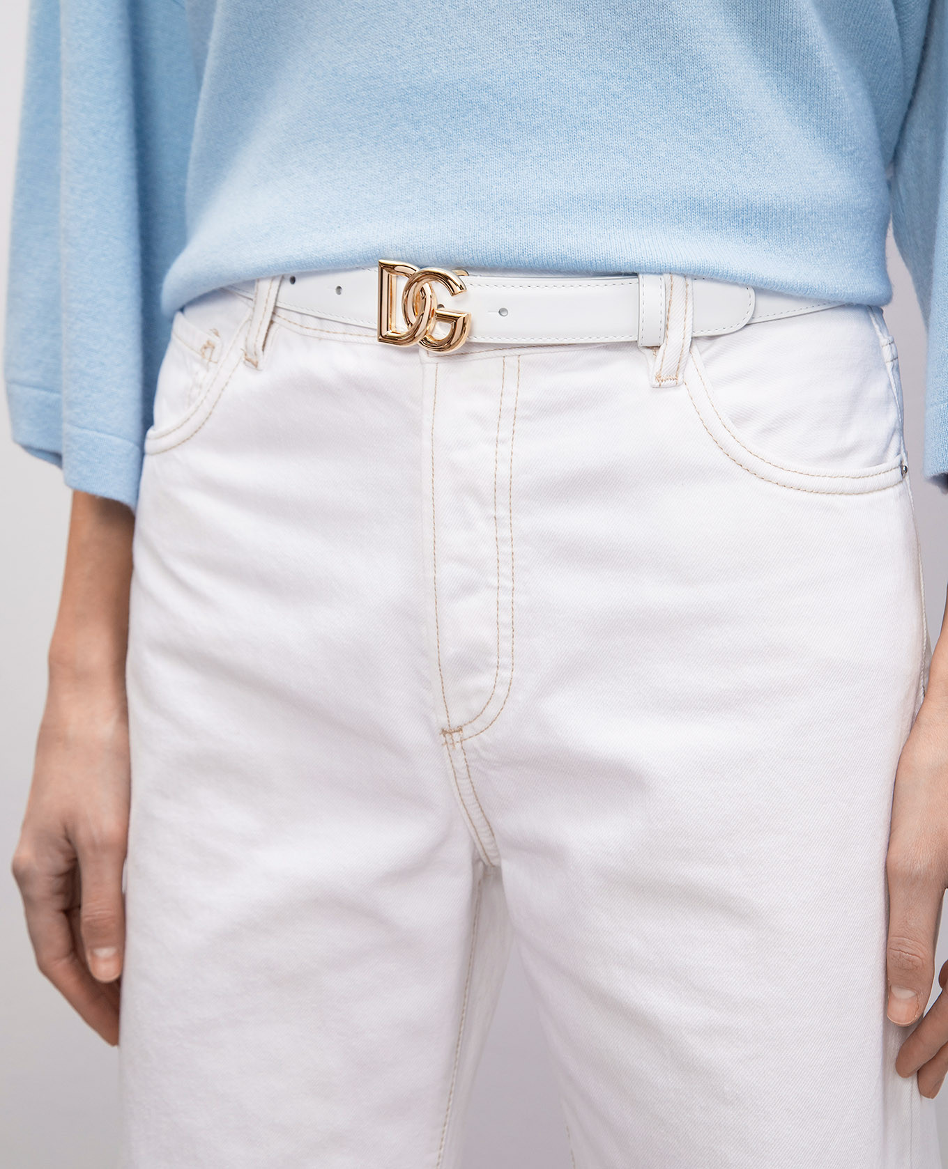 

White leather belt with monogram logo Dolce&Gabbana