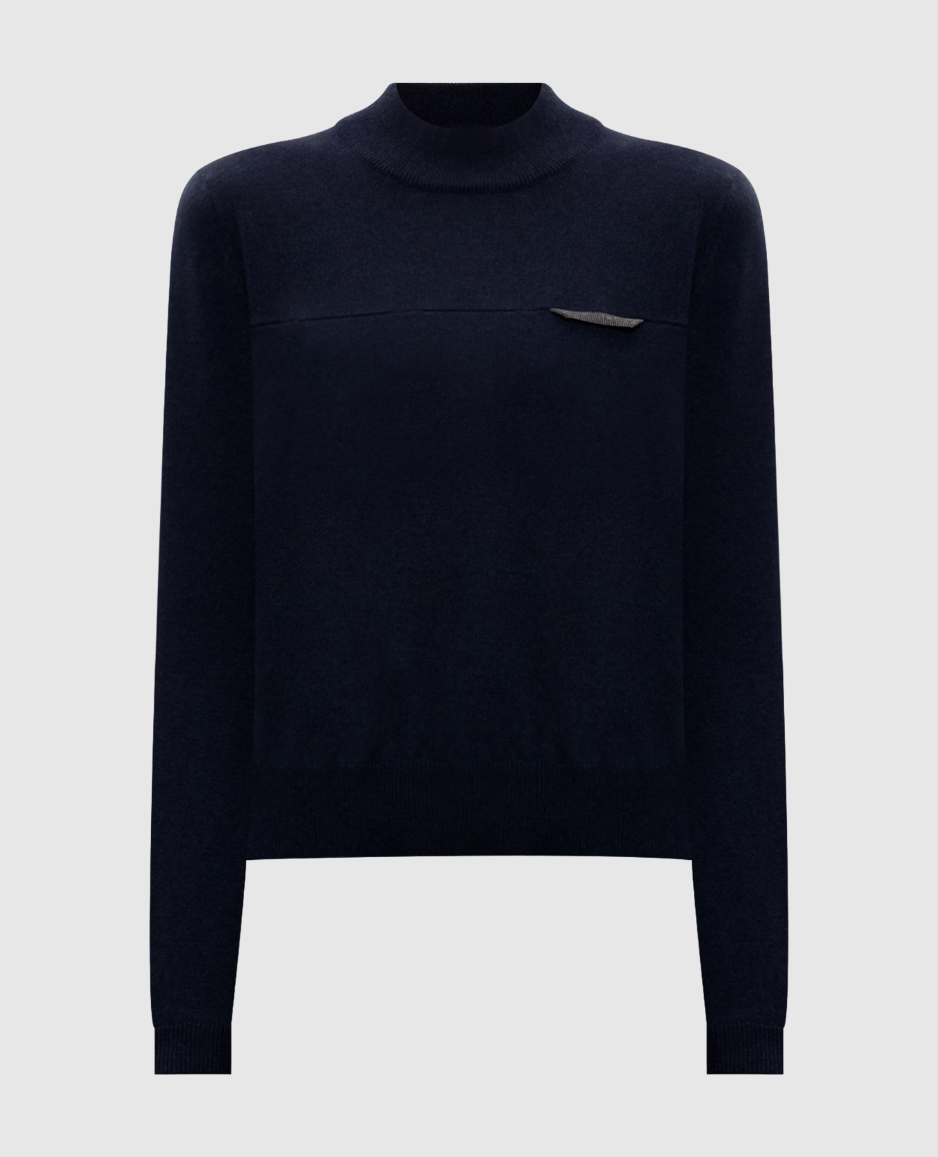 Blue cashmere jumper with monil chain