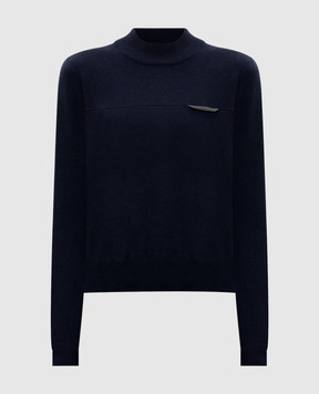 Brunello Cucinelli Blue cashmere jumper with monil chain M12212604P