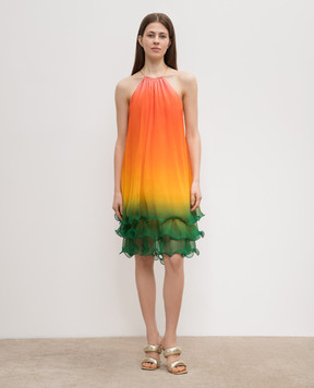 Casablanca Rainbow Gradient orange silk dress WS24DR10701
