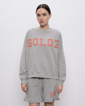 Solotre Grey melange sweatshirt with print M1D0235