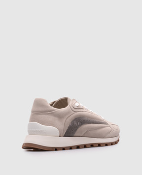 Brunello Cucinelli Beige suede sneakers with a monil chain MZSFG2943