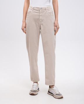 Brunello Cucinelli Beige jeans with logo patch MB057P5319