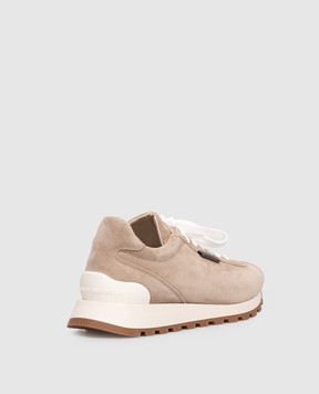 Brunello Cucinelli Beige suede sneakers with logo MZSFG2110
