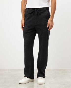 Moncler Gray melange wool trousers with leather logo patch J20912A0003389ARG