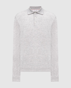 Brunello Cucinelli Grey melange wool and cashmere long-sleeved polo shirt M2400295