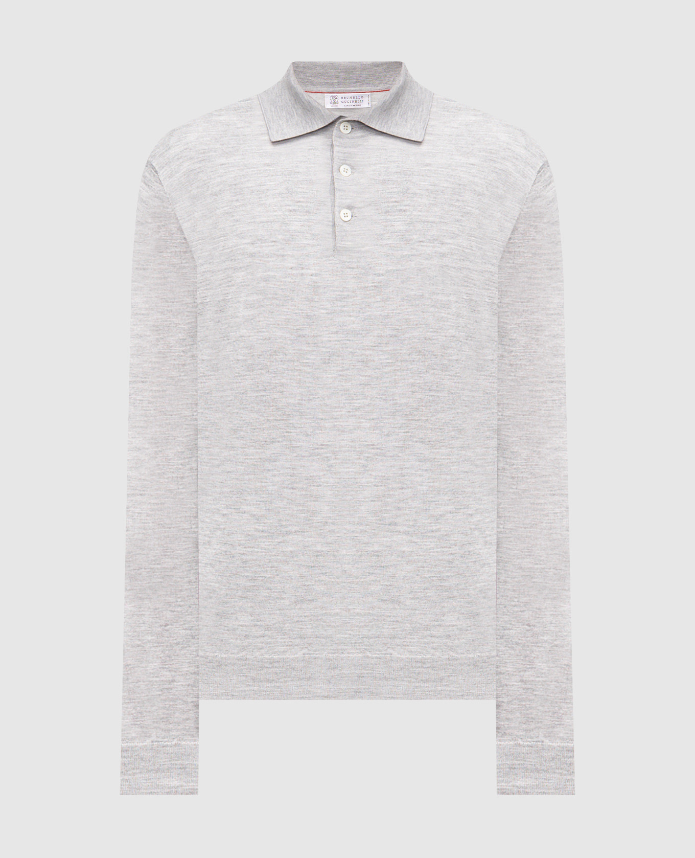 Grey melange wool and cashmere long-sleeved polo shirt Brunello Cucinelli