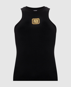 Balmain Black top with Retro PB logo embroidery DF1EB045BC49