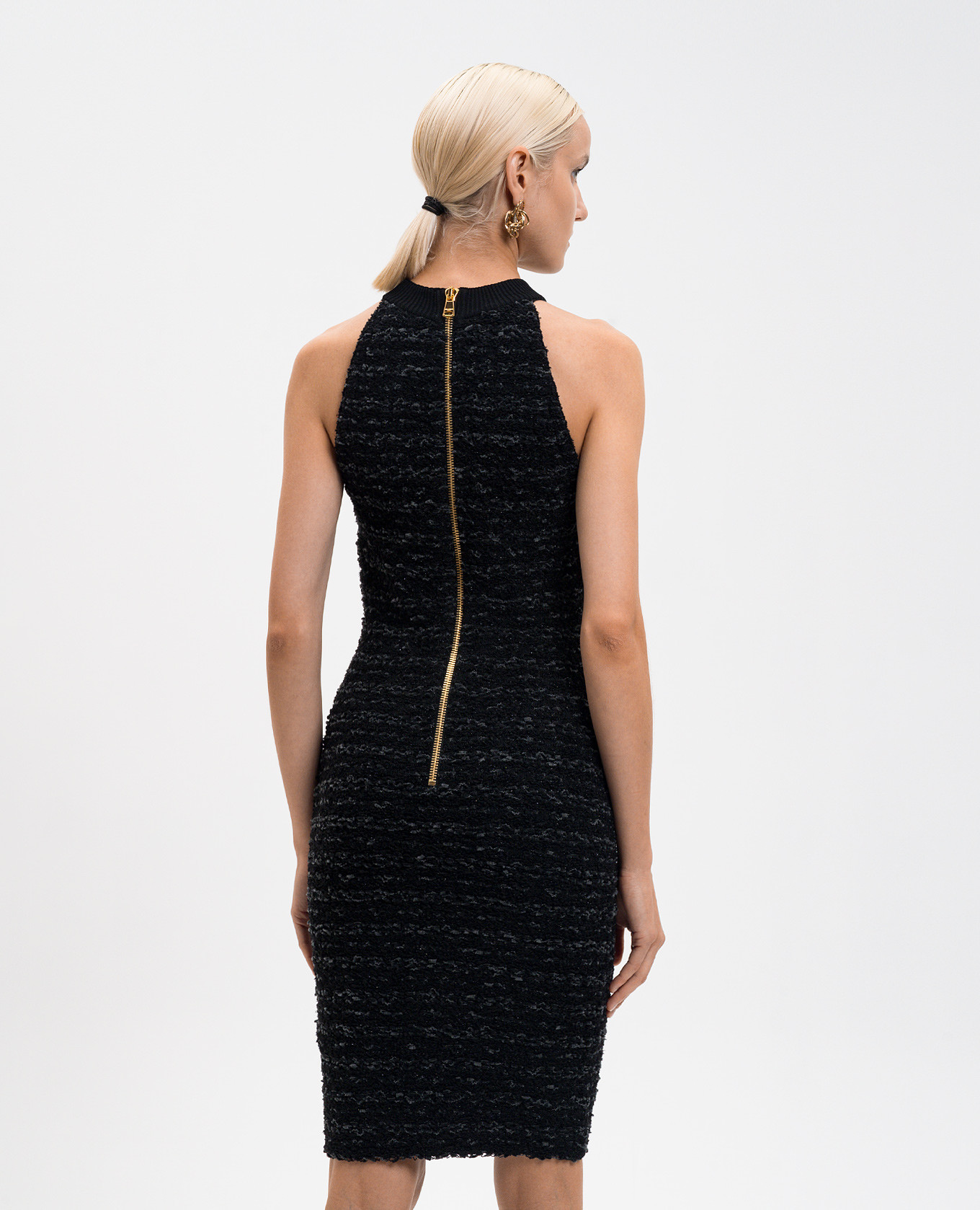 

Black tweed dress with branded accessories Balmain