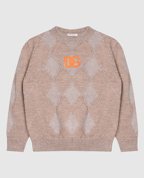 Dolce&Gabbana Children's brown wool sweater with DG monogram print L4KWH9JDVDH812+