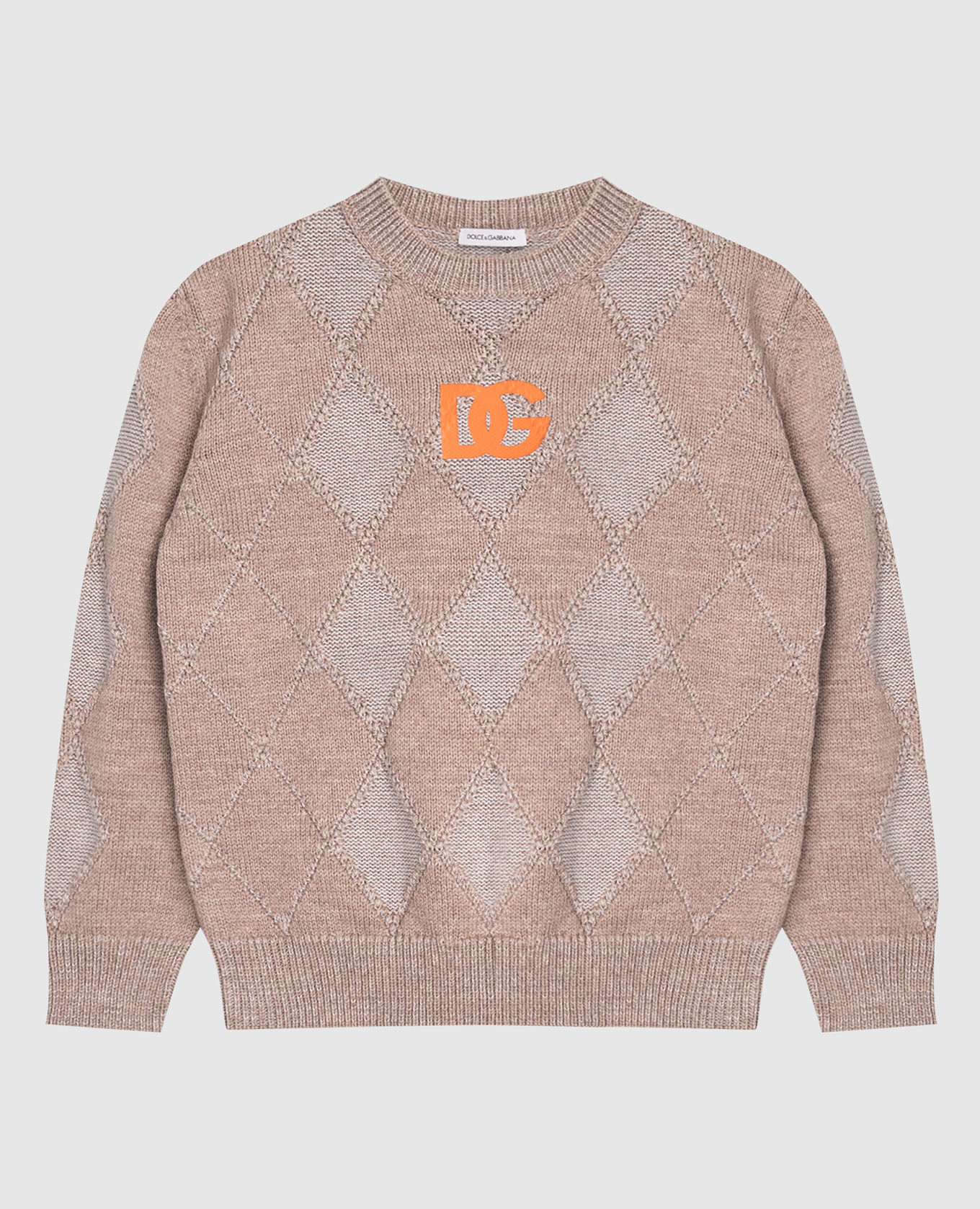 Children&#39;s brown wool sweater with DG monogram print Dolce&Gabbana