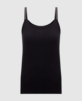 Brunello Cucinelli Black ribbed top with monil chain ML171HE200