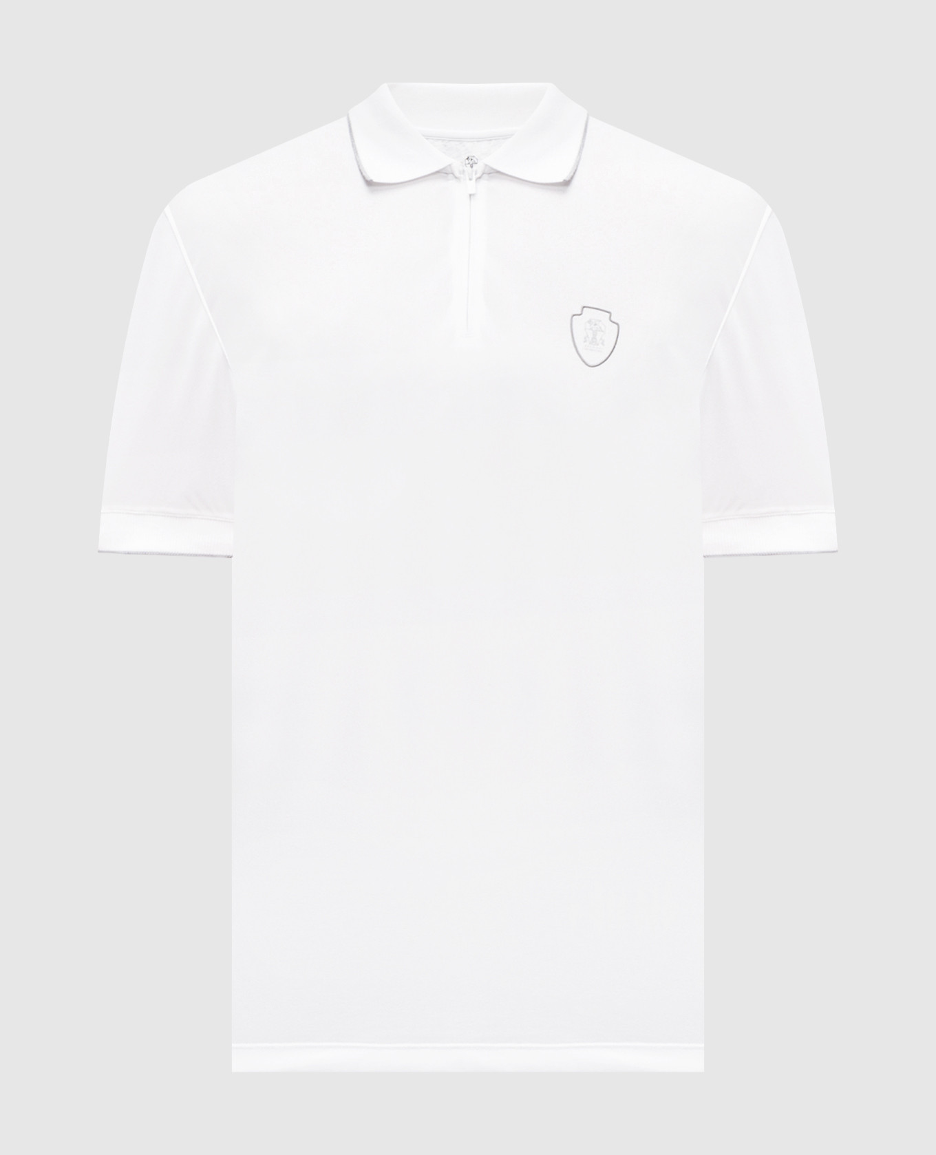 White polo shirt with logo emblem print Brunello Cucinelli