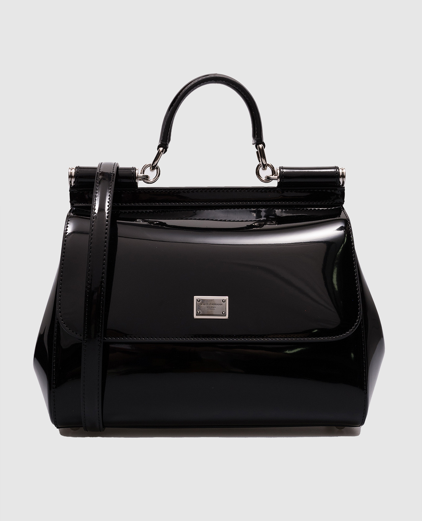 

Sicily black patent leather messenger bag with metal logo Dolce&Gabbana