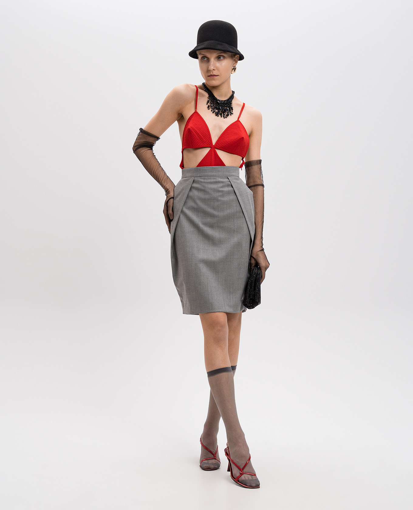 

Red bodysuit with curved cutouts Jean Paul Gaultier