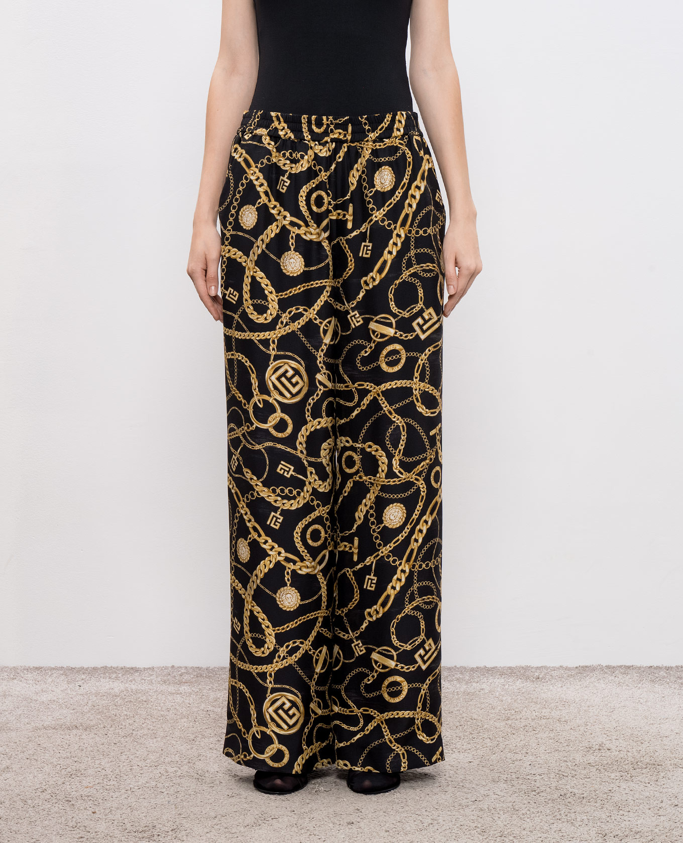 Black printed silk pants Balmain 2
