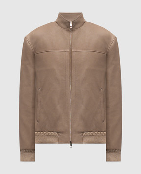 Brett Johnson Brown leather jacket with emblem FW25L85DEPEL