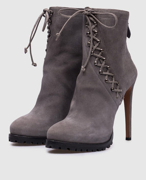 Alaia Gray suede lace-up ankle boots with logo 6W3T080CN15