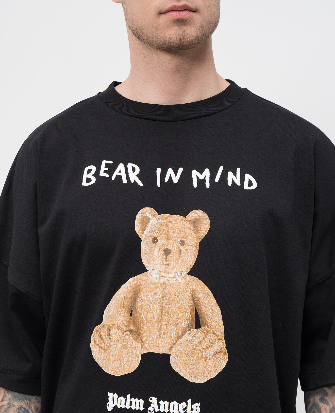 

Bear in Mind black T-shirt with textured logo print Palm Angels