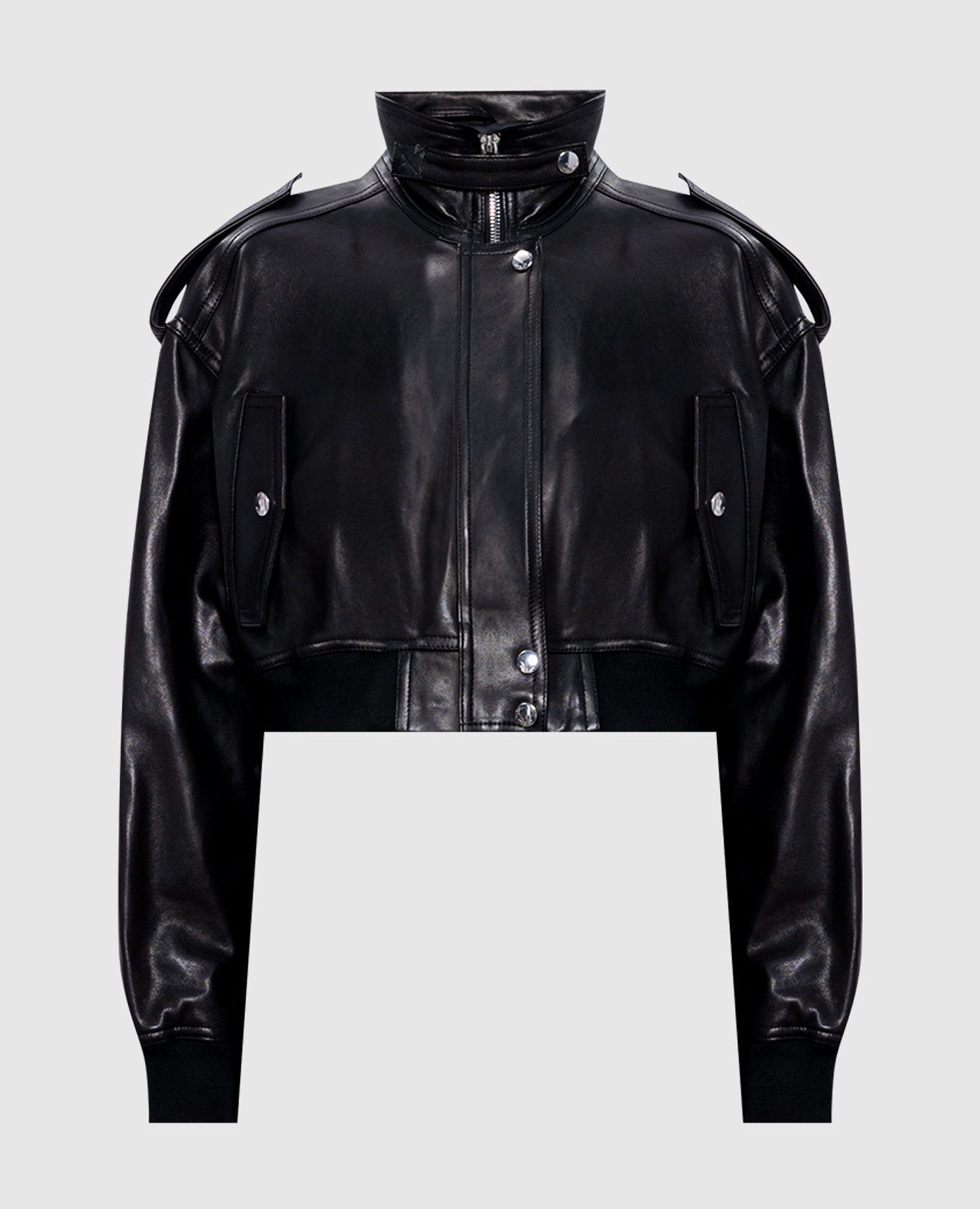 

Black cropped leather jacket Jacob Lee, Черный