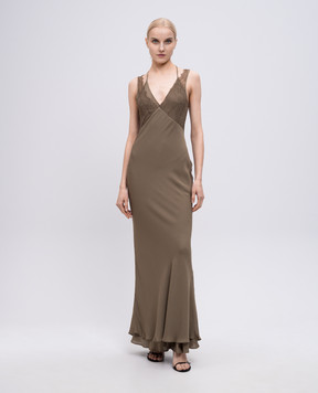 Jacob Lee Khaki double-layer silk dress WDS005SS25LO