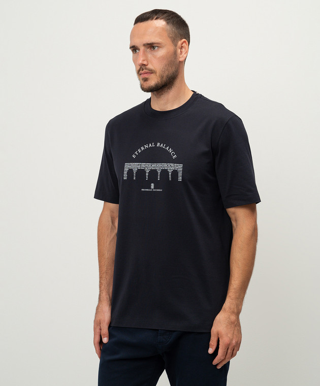 Tシャツ・カットソー BRUNELLO CUCINELLI Men T Shirts M0B138440C2443 BLUE Jersey T-shirt with logo for Man in Blue | Brunello Cucinelli