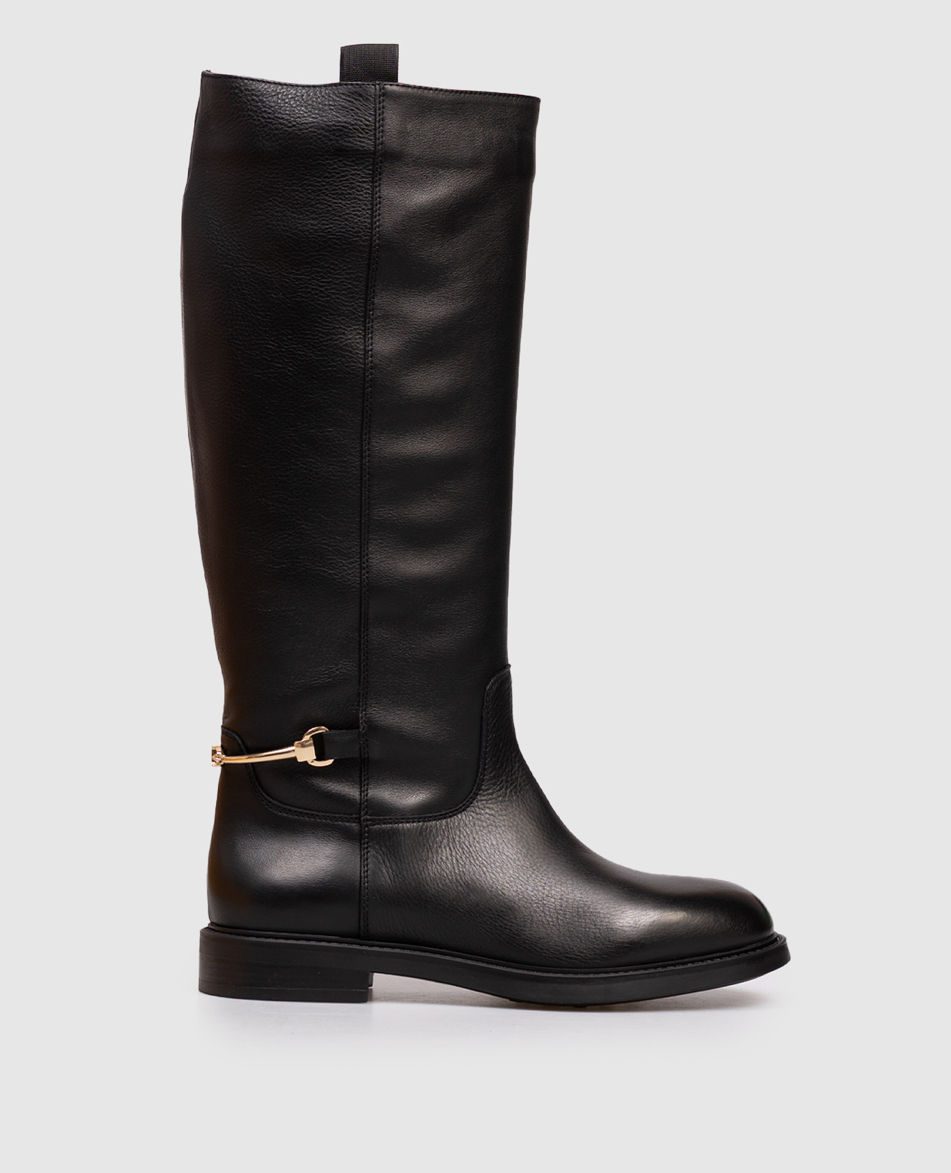 Black leather boots with logo