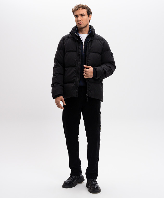 Stone Island - Black wool down jacket with removable logo patch