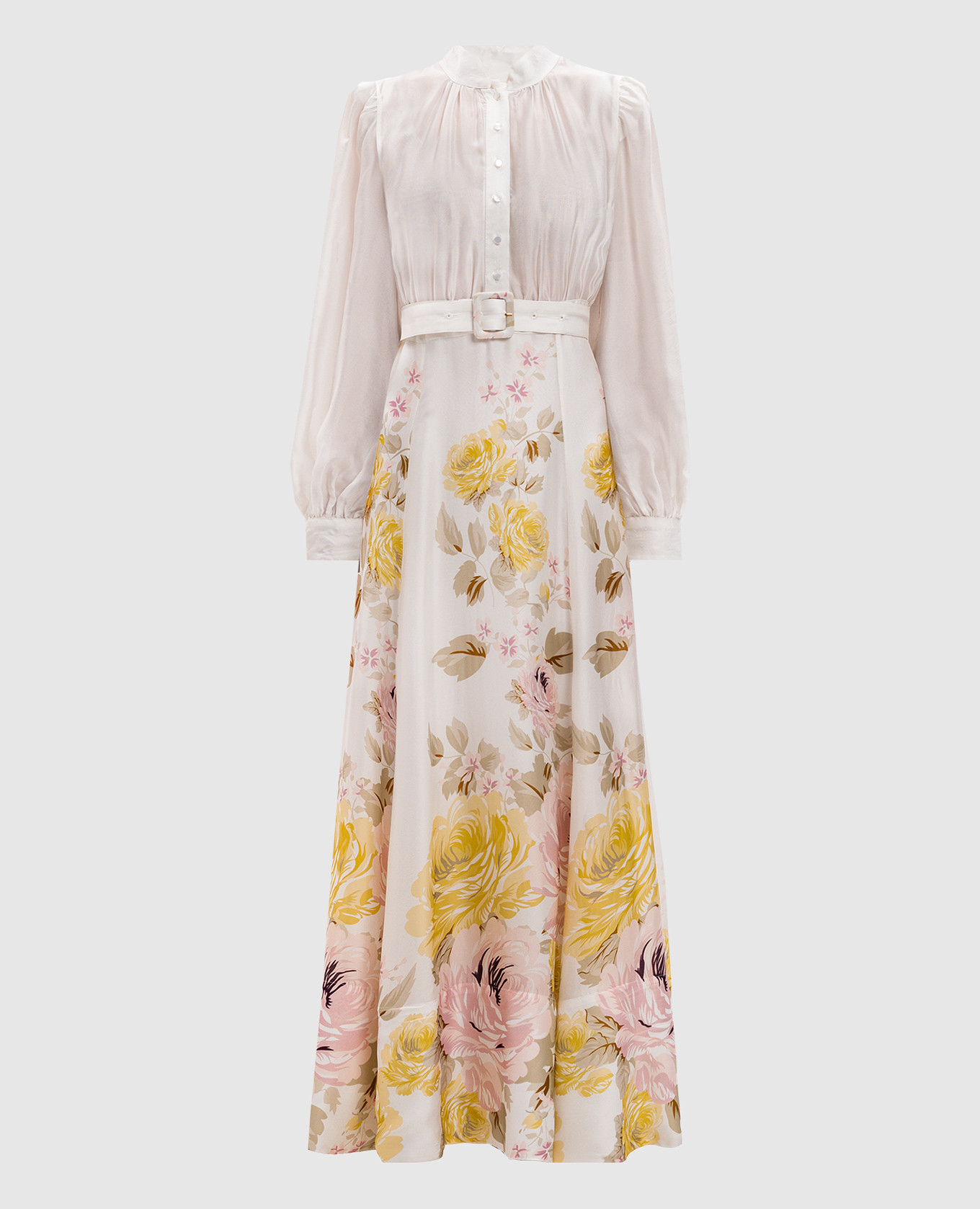 

White floral print maxi shirt dress byTimo