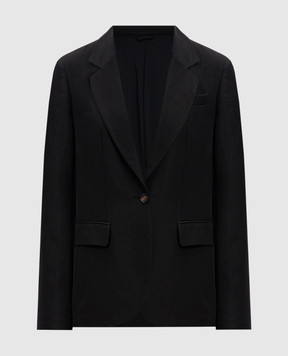 Brunello Cucinelli Black linen jacket with monil chain MH1267332