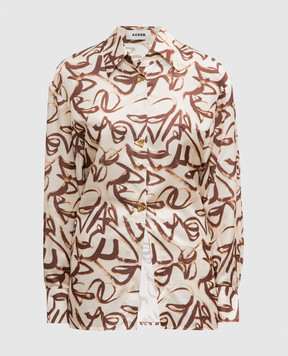 AERON CHASE beige satin blouse with printed silk CHASE