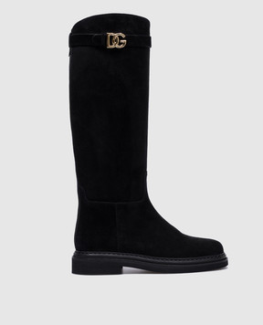Dolce&Gabbana Black suede boots with metallic DG logo CU1141AS915