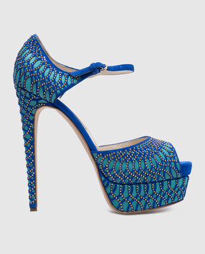 Brian Atwood Blue suede sandals with crystals TRIBECA