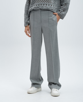 Twinset Gray wool trousers with logo 242TP2161