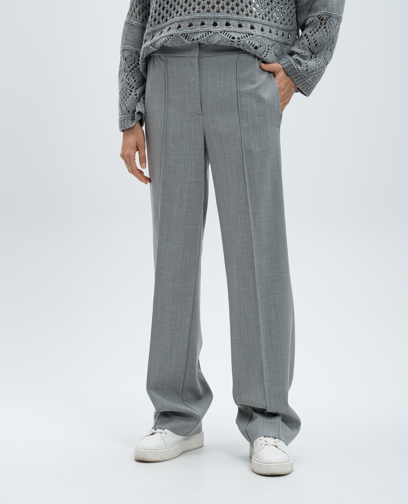 Gray wool trousers with logo Twinset 3