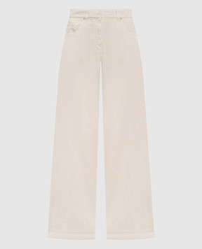 Brunello Cucinelli Beige linen jeans with leather logo patch ML996P5985