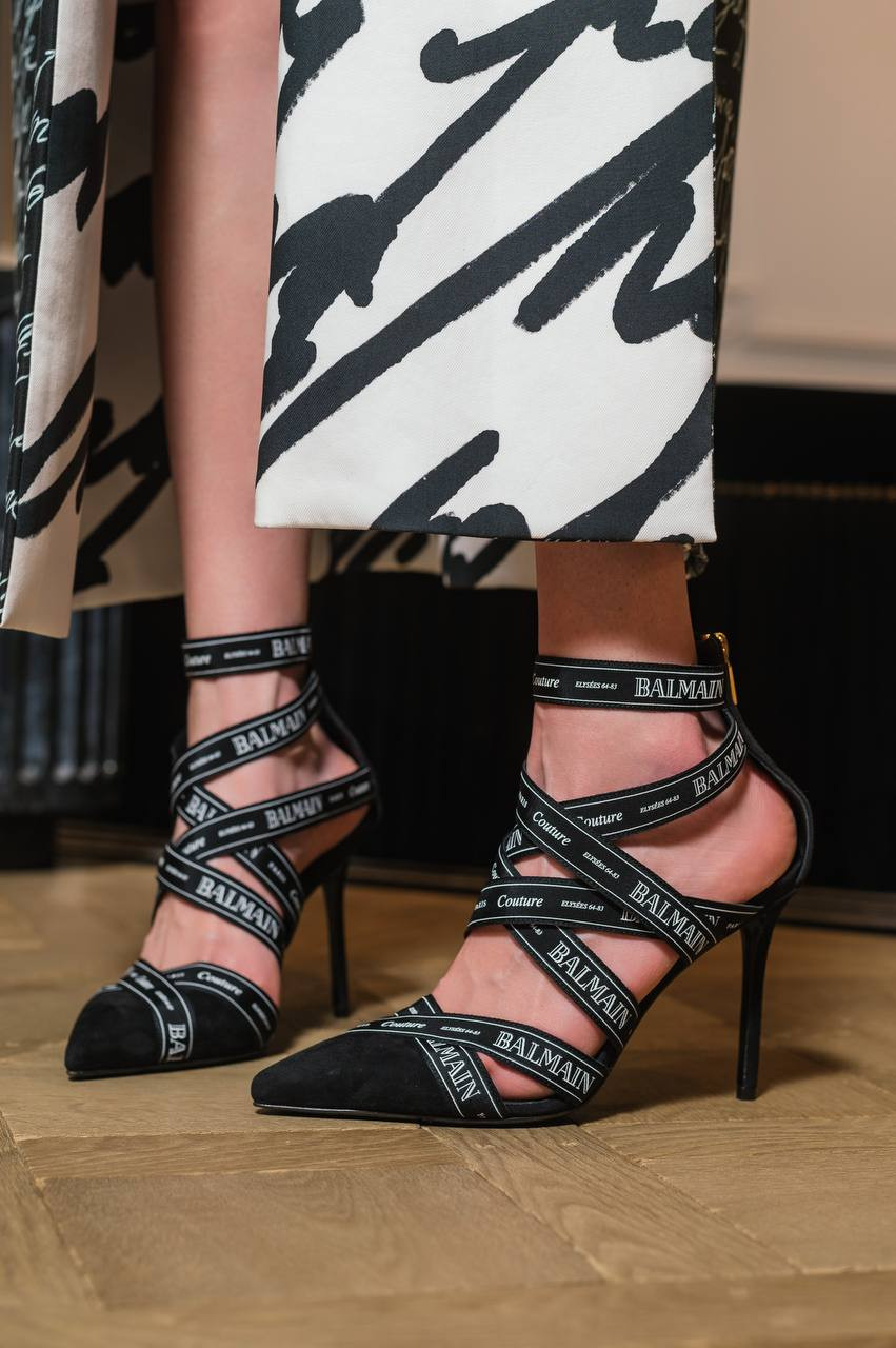 

Black suede sandals with branded ribbons Balmain