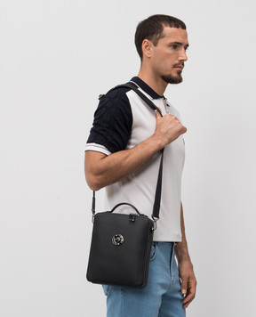 Stefano Ricci Black leather bag with ruthenium-plated emblem ND218GTUMR