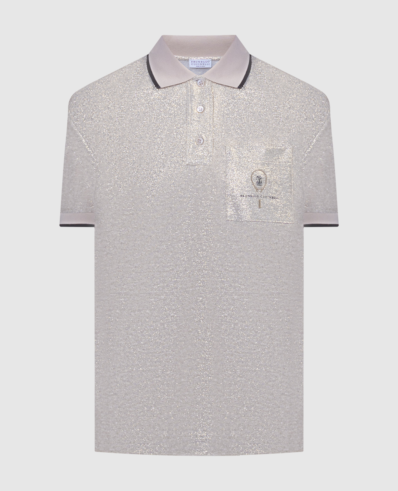 Beige Polo Shirt with Lurex and Logo Brunello Cucinelli