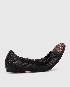 Brunello Cucinelli Black leather ballet flats with glitter MZDENG806