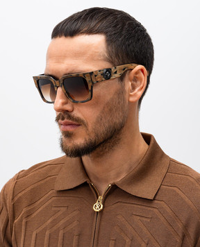 Stefano Ricci Brown sunglasses with ruthenium-plated emblem SG40UHORN