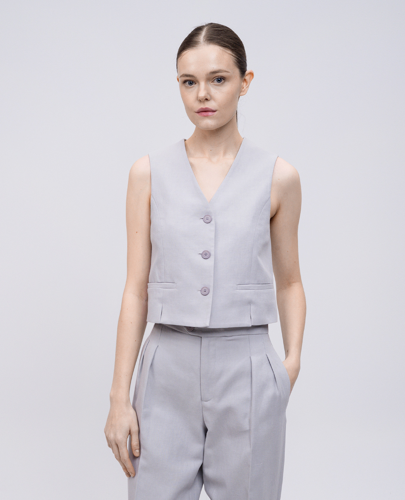 

Purple linen vest with logo emblem Twinset, Violet